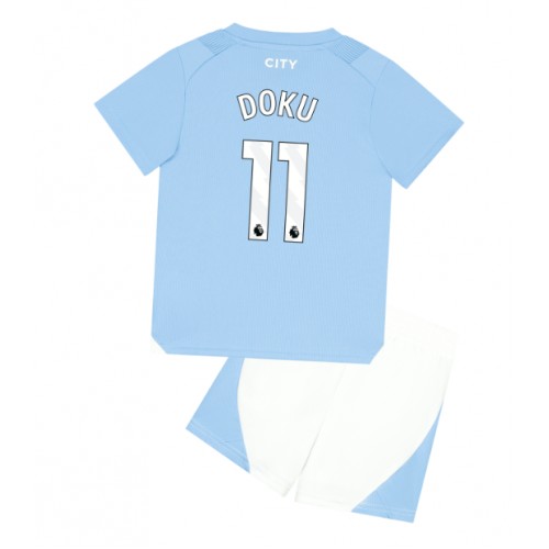 Otroški Nogometni dresi Manchester City Jeremy Doku #11 Domači 2023-24 Kratek Rokav (+ Kratke hlače)